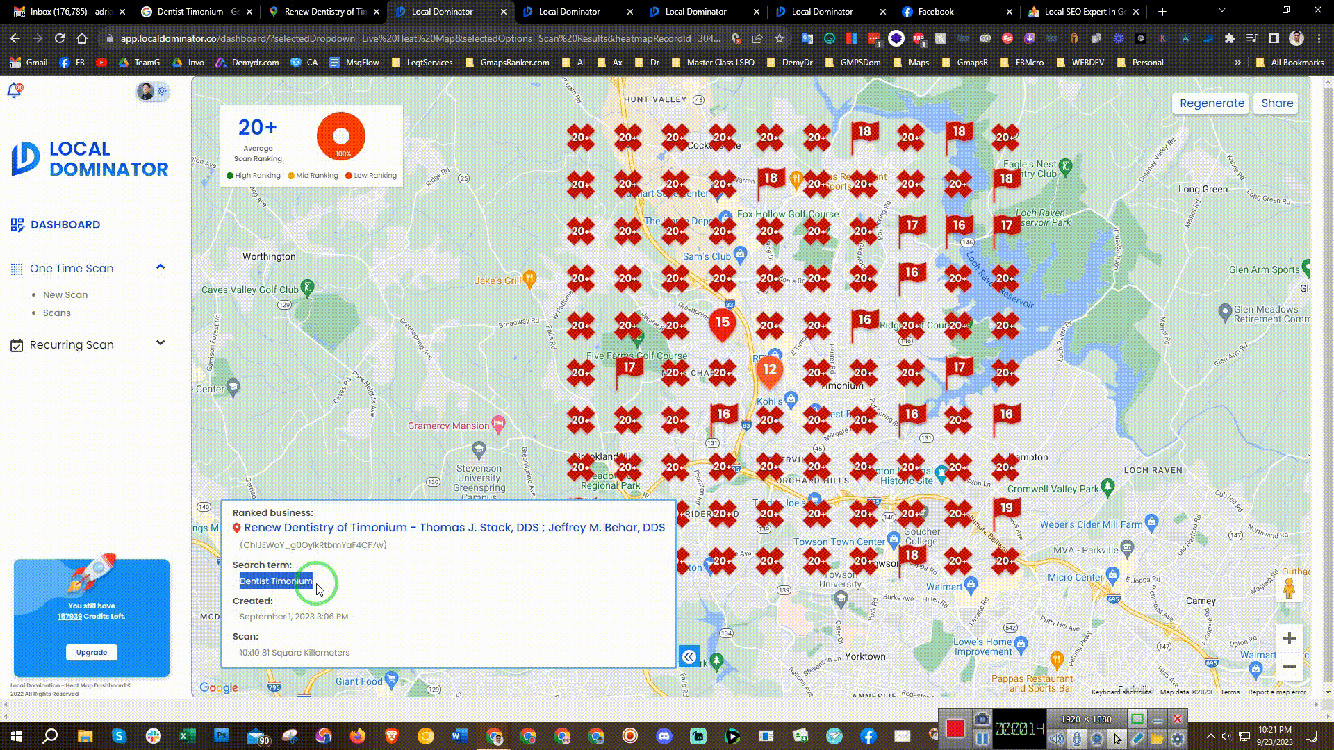 Before: Poor local SEO rankings (15-20) on Google Maps grid