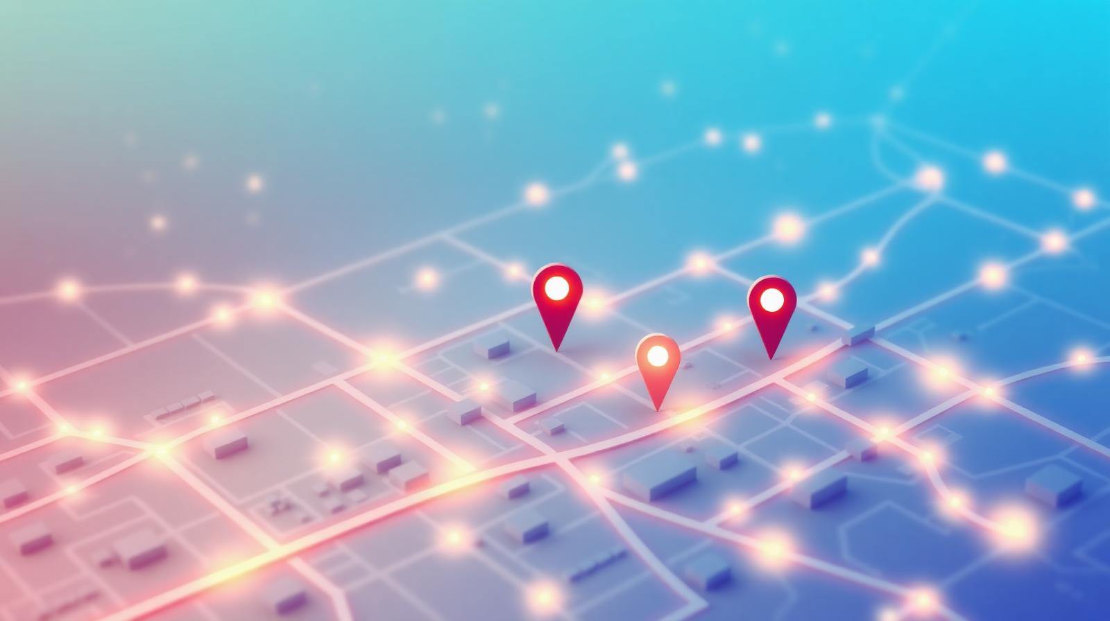 Abstract map grid with glowing pins